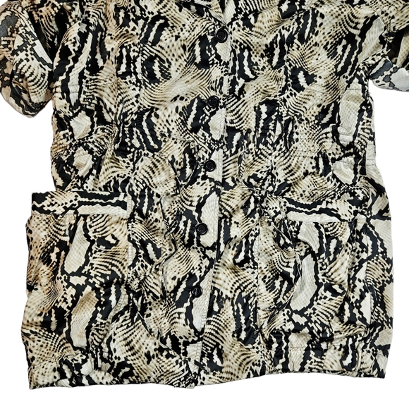 Ellen Tracy Anima Print Lightweight Jacket Sz L Roll-Tab Sleeve Cinch Waist Coat - Picture 9 of 15